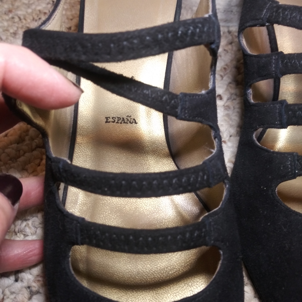 Vintage Black Suede Victorian Steampunk/Witchcore Style Slingback Strappy Pump - Picture 3 of 11